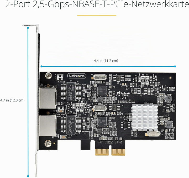 StarTech.com 2-Port 2.5 Gbit PCIe Netzwerkkarte, Intel I225-V, Dual-Port Computer LAN Karte, Multi-G