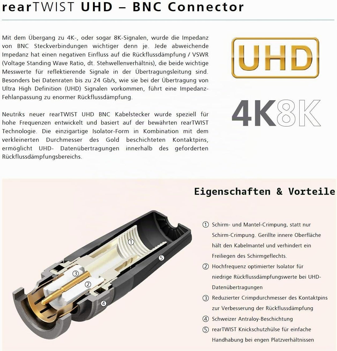 SOMMER CABLE - Koaxiales Videokabel mit BNC 75 Ω - HD/3G/6G/12G-SDI / 4K-UHD SC-Vector 0.8/3.7 - BNC