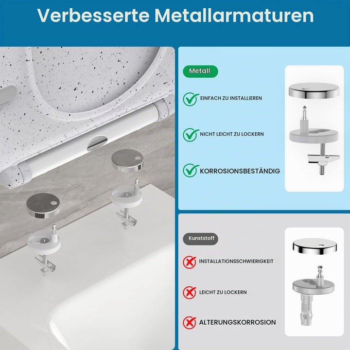 WC Sitz mit Absenkautomatik, Toilettendeckel d Form, Weiss Marmor Klodeckel, Klobrille Softclose, To