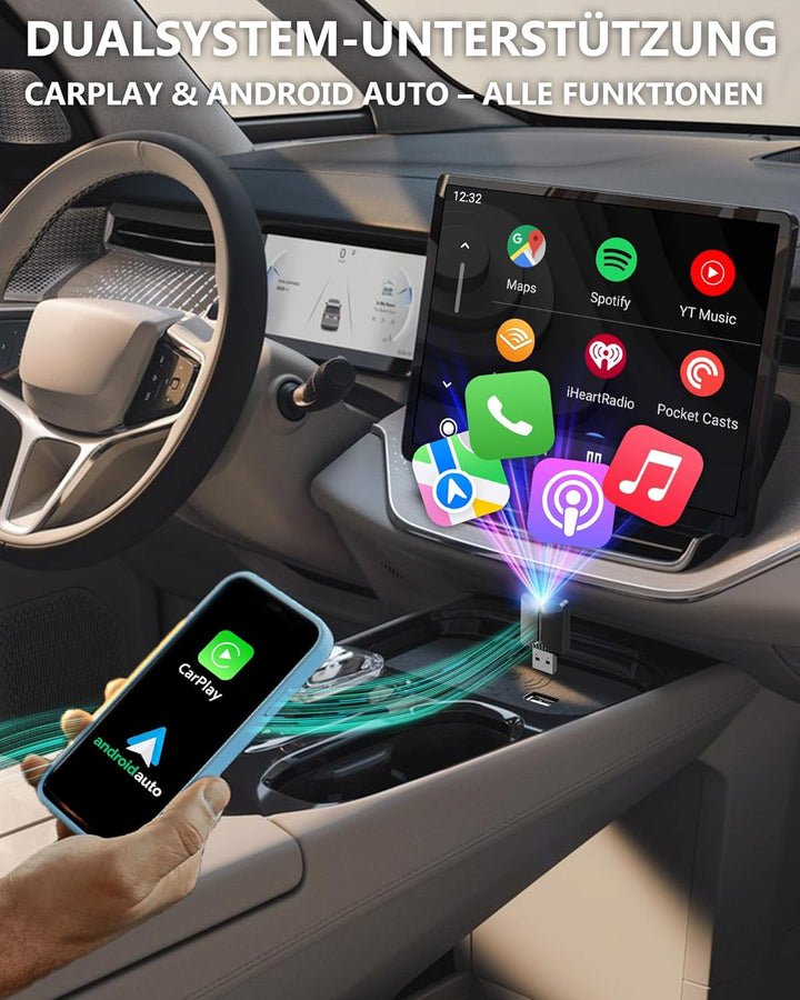 2025 Carplay Wireless Adapter-Android Auto Wireless Adapter 2-in-1 Superschnelle Upgrade von Wired a