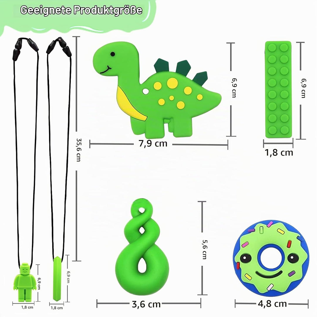 Kaukette für Kinder, 6 Stück Sensory Kauen Halskette, Silikon Beissring für Baby, Autismus Spielzeug