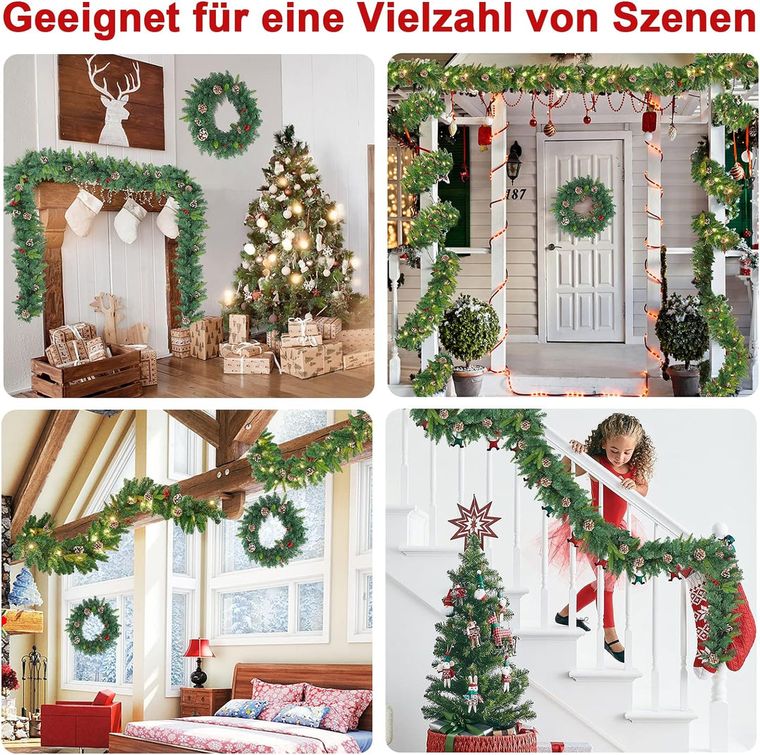 ACXIN Weihnachtsstock, Weihnachtsgirlande Rebe, Mit LED Leicht, Roten Beeren und Tannenzapfen Rebe,