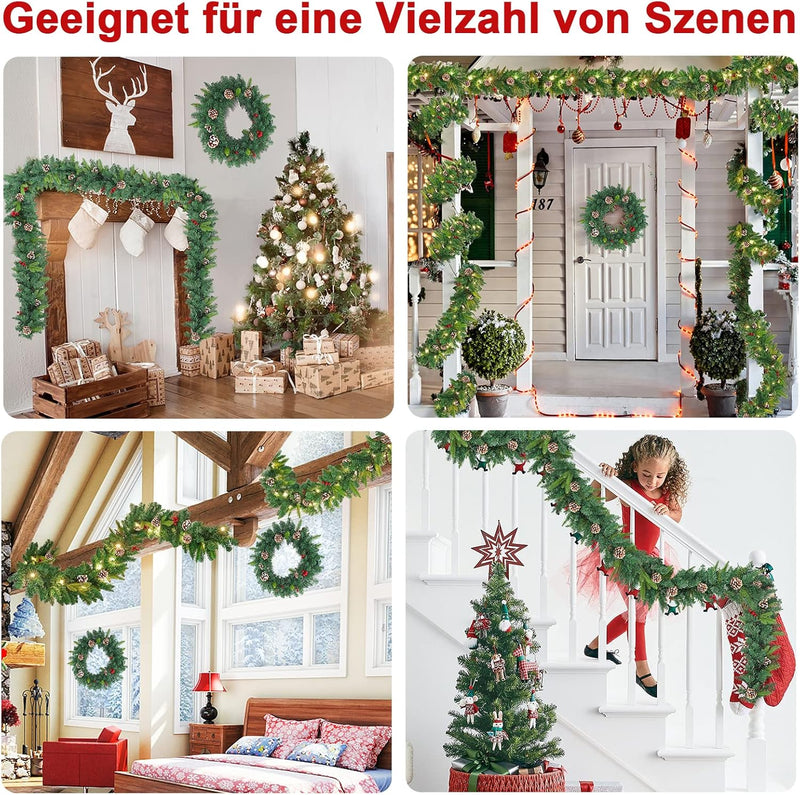 UISEBRT Weihnachtsgirlande mit Beleuchtung Tannengirlande 3m, mit 50 LEDs Tannenzapfen Rote Beere Kü