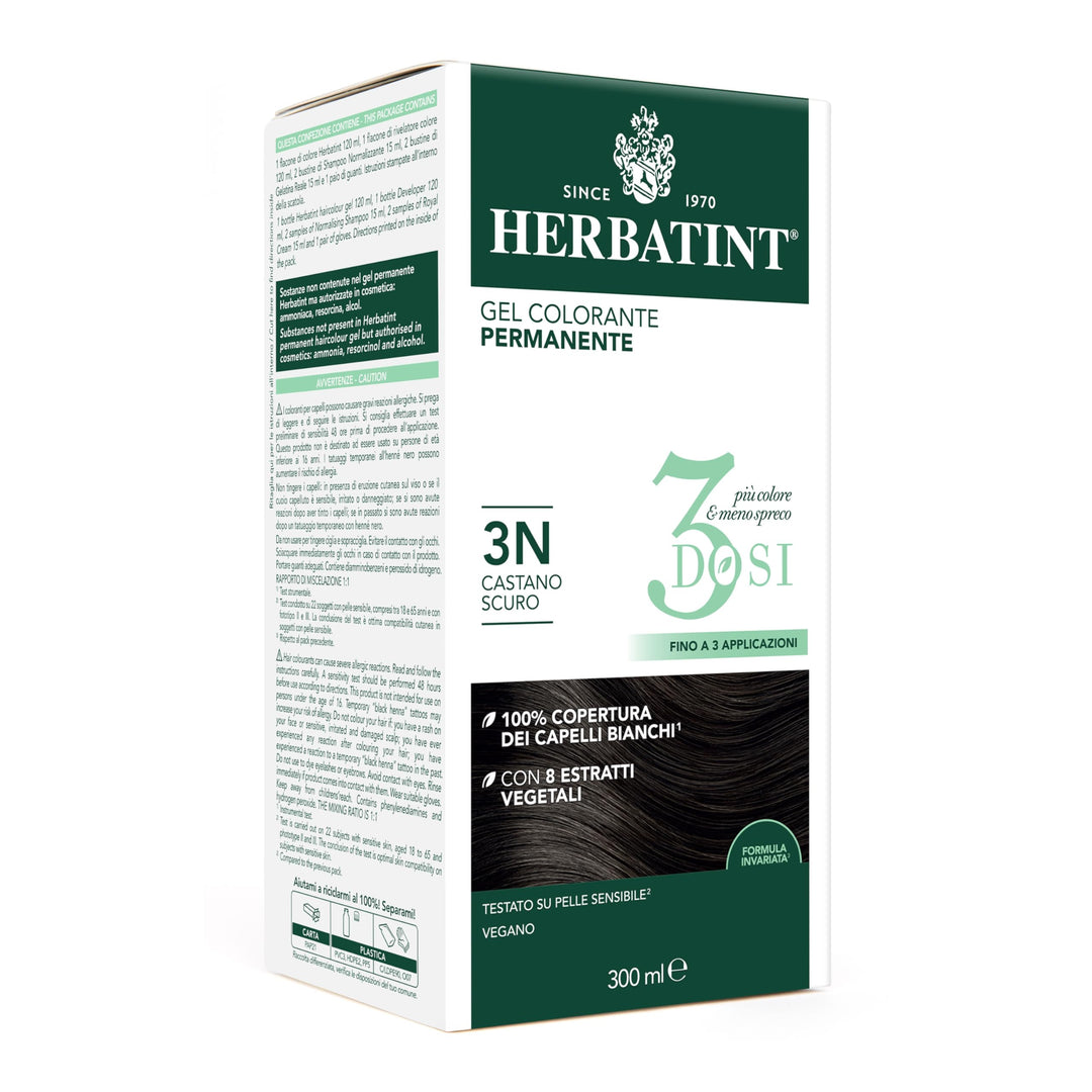 Herbatint Permanentes Farbgel 3 Dosen, 300 ml – 3N Dunkelbraun, ohne Ammoniak, für empfindliche Haut