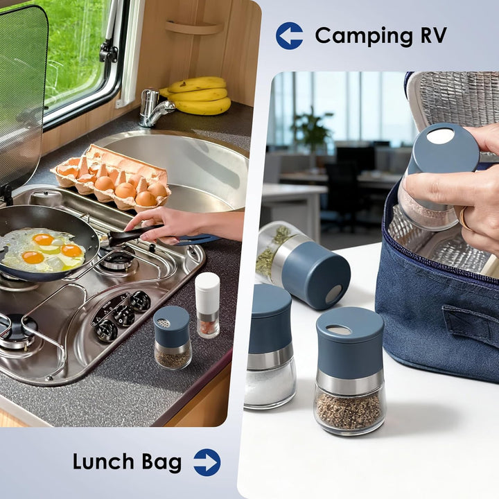 vzaahu Mini Salz- und Pfefferstreuer-Set,4er-Set,mit verstellbaren Ausläufen,2 Modelle,umweltfreundl