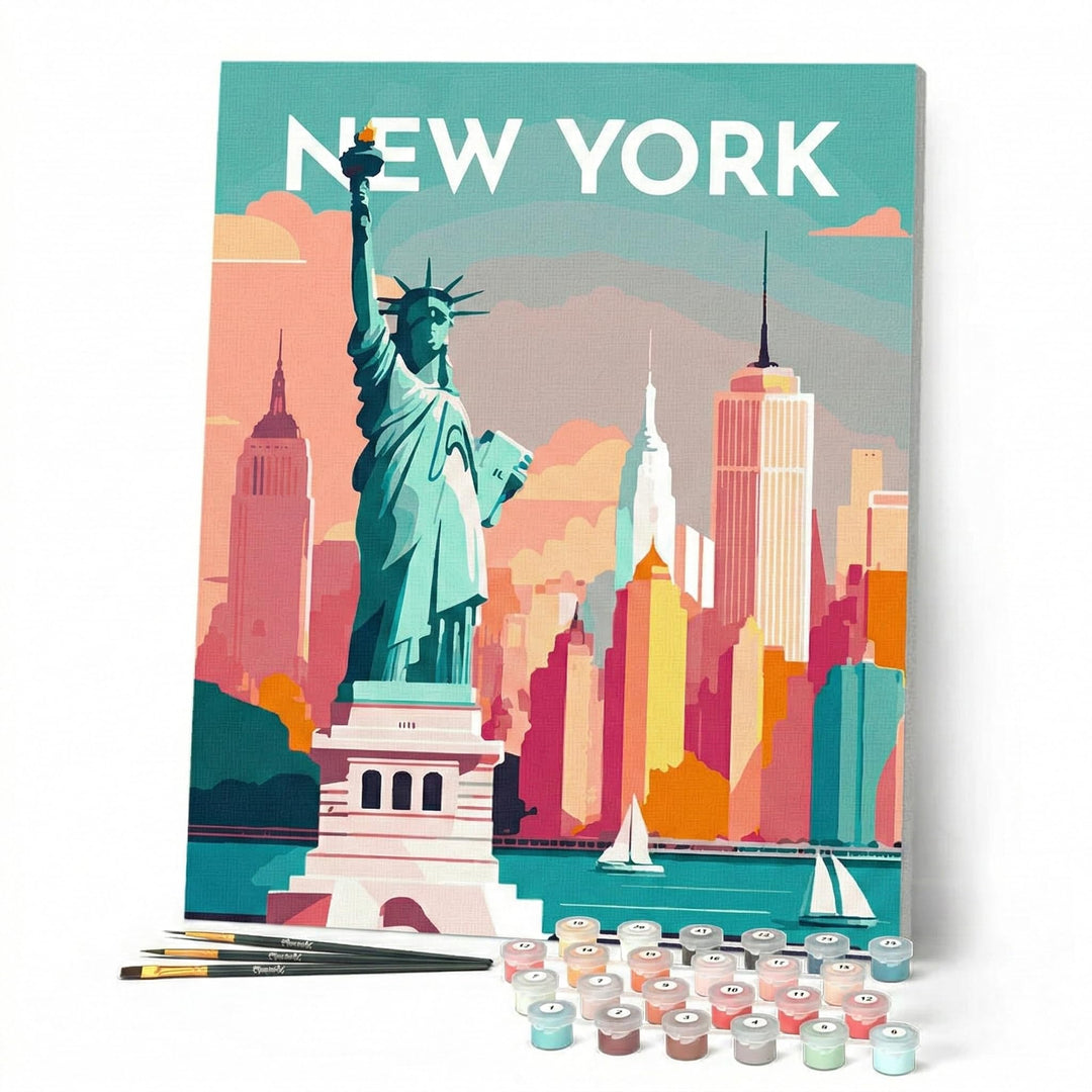 Figured'Art Malen Nach Zahlen Erwachsene Mit Rahmen Reiseposter New York - Paint by Numbers Basteln
