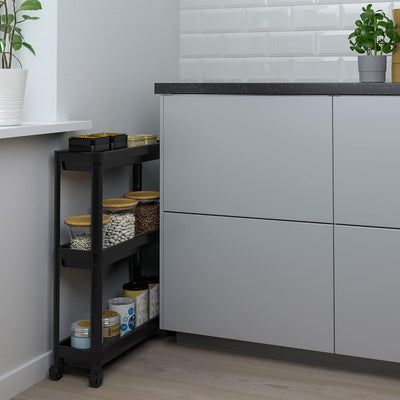 IKEA Rollwagen, 54 x 18 x 71 cm, schwarz – Metall, 6,0 kg Maximalgewicht, Stufenregal, inklusive Pfl
