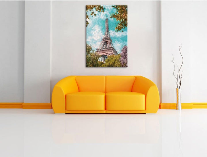 Pixxprint Eifelturm in Paris als Leinwandbild/Grösse: 100x70 / Wandbild/Kunstdruck/fertig bespannt,