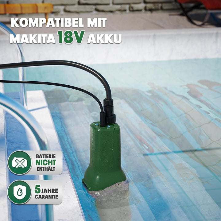 Mellif Akku Tauchpumpe für Makita Akku 18V, Wasserpumpe Akku Regenfasspumpe, Fördermenge 1800 L/h, m