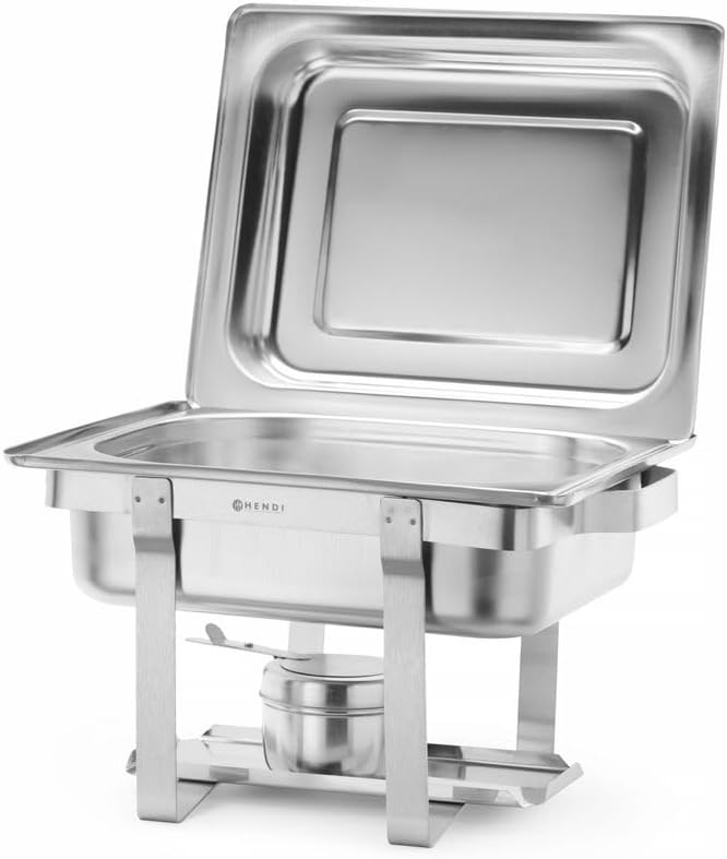 HENDI 475201 Chafing Dish 1/2, Gastronorm, mit hochglanzpoliertem, einsteckbarem Deckel. Inkl. Brenn