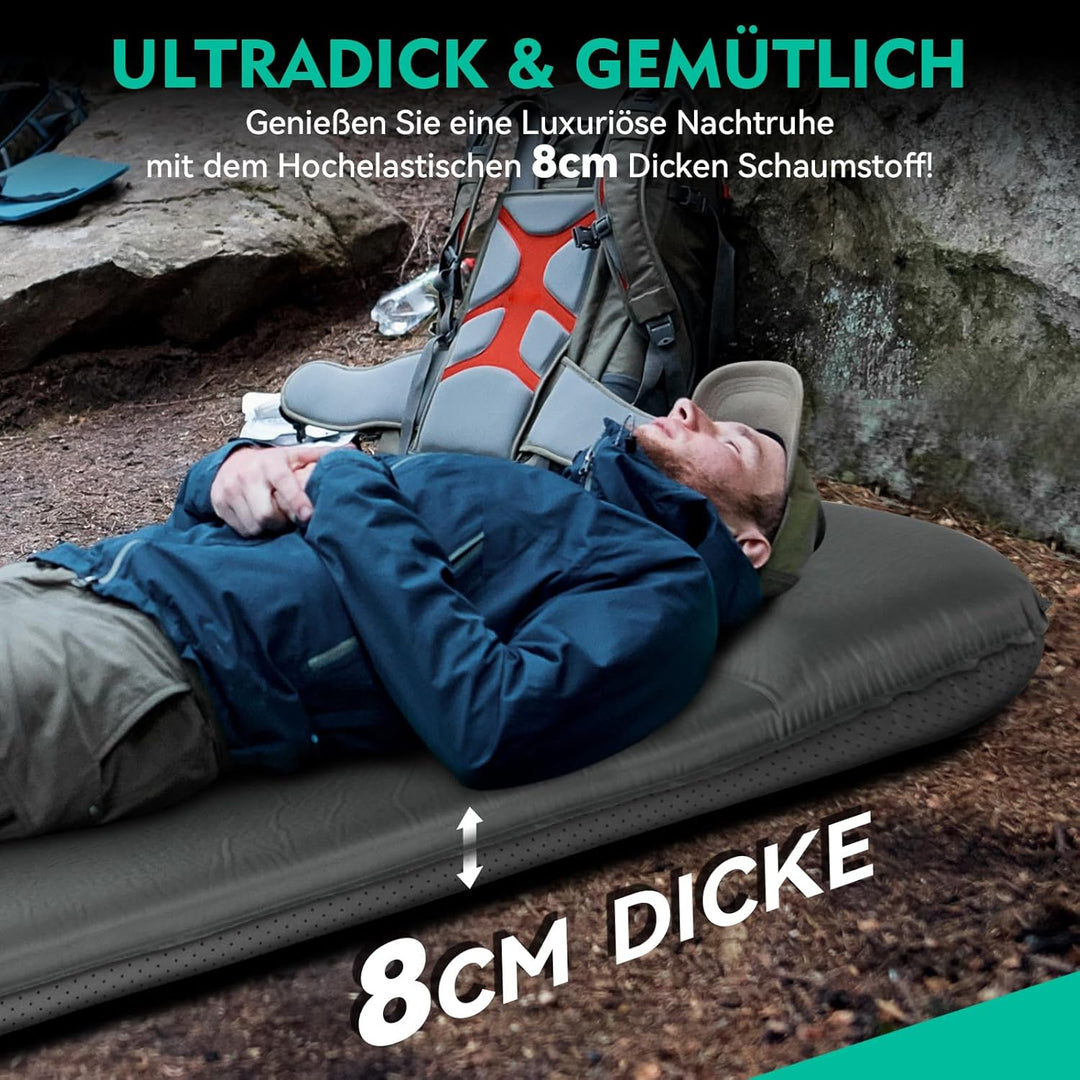 HIKENTURE Isomatte Selbstaufblasend, 8CM Dicke Camping Matratze aus Schaumstoff, Selbstaufblasbare L