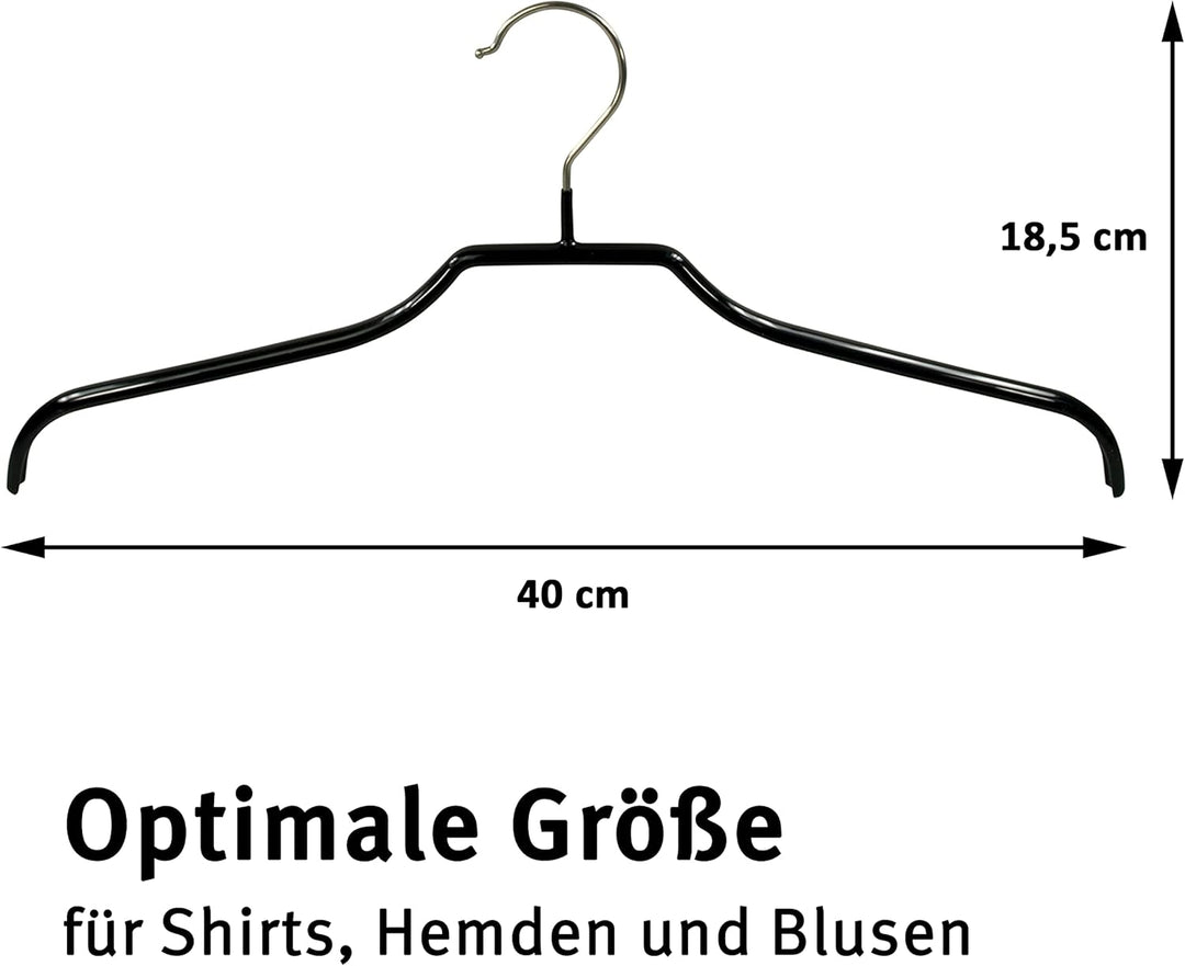 25 x Kleiderbügel aus Metall, Rutschfester Platzspar-Bügel, schwarz Gummi-beschichtet 25er Set, 25er