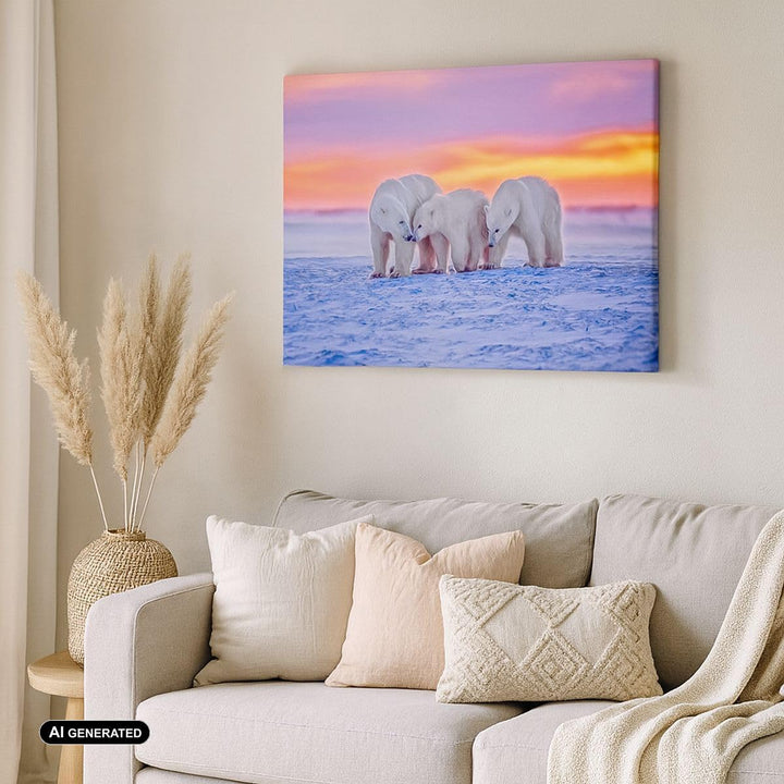 Bilder auf Leinwand 100x70cm Leinwandbild Bären Winter Schnee Familie Gross Wanddeko Bild Schlafzimm
