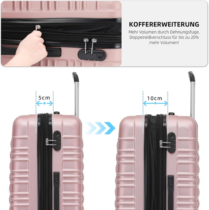BEIBYE Hartschalen Koffer Trolley Rollkoffer Reisekoffer Zwillingsrollen Kofferset (Rosagold, Set) R