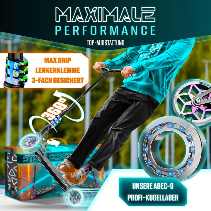 KESSER® Stunt Scooter GT-Limit 360° Lenkung Funscooter Stuntscooter mit Ständer ABEC 9 Kugellagern,