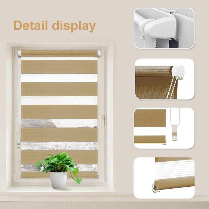OBdeco Doppelrollo Duo Rollo Klemmfix ohne Bohren B80cm x H220cm(Stoffbreite 76 cm) Sand für Fenster