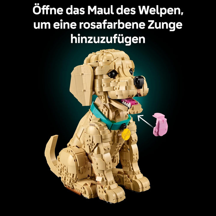 LEGO Icons Golden Retriever Welpe - Modellbau für Erwachsene - 3D Tierfigur zum Ausstellen mit Halsb