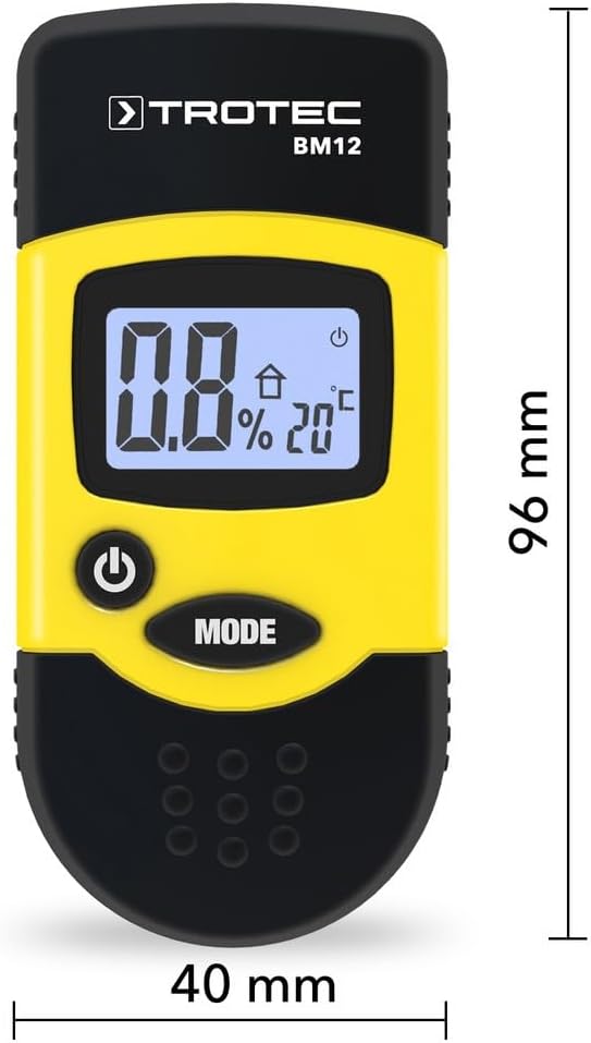 TROTEC Feuchtigkeitsmessgerät BM12 – Für Wand, Holz, Estrich – Messbereich 6-44%, Abschaltautomatik,