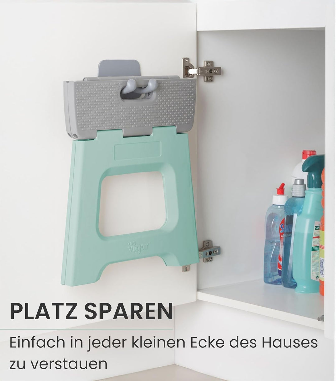 Vigar Kompakte Tritthocker Klappbar für Erwachsene, 32 cm, Klapphocker Faltbar 150 kg rutschfest, Le