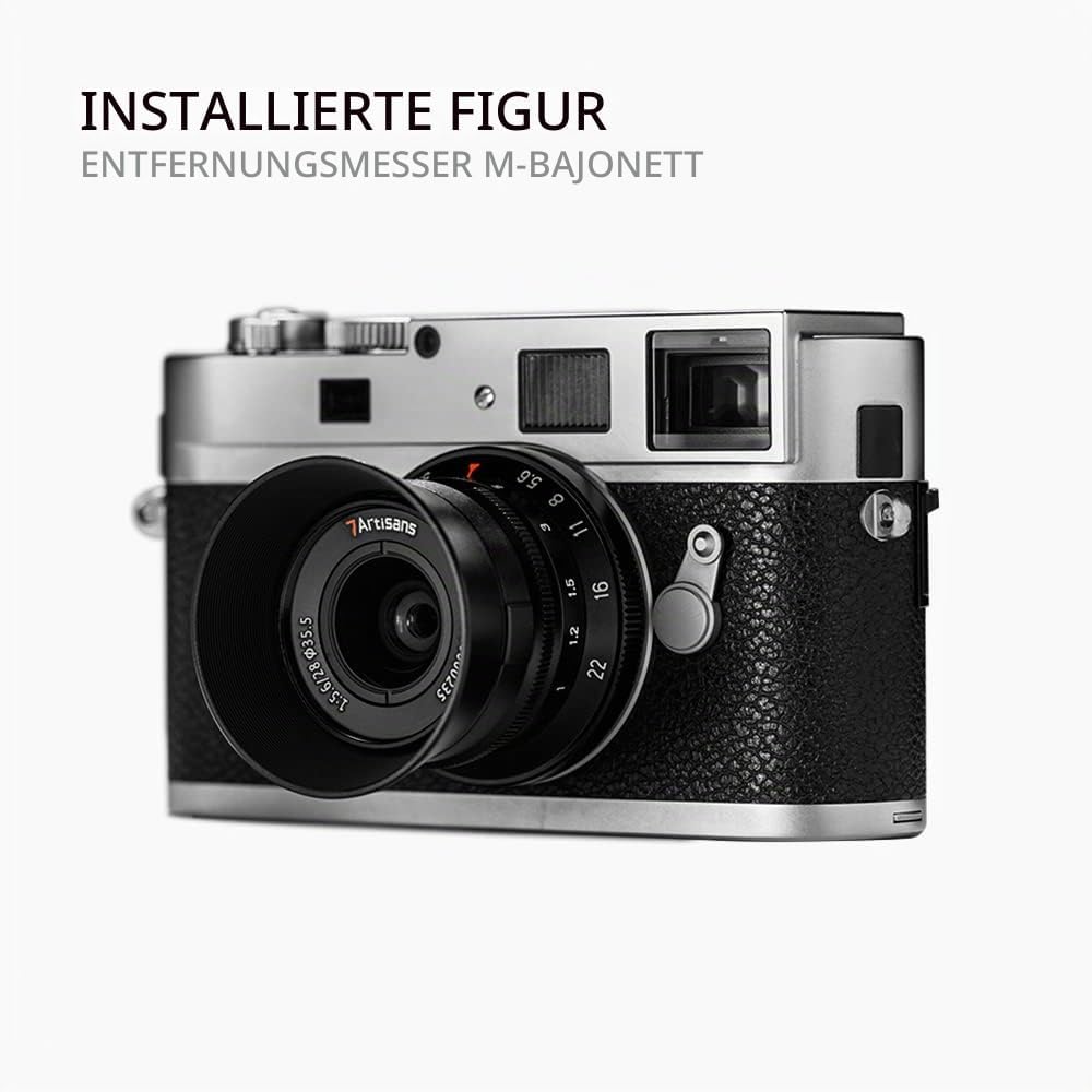 7artisans M28mm F5.6 Vollbild-Objektiv mit manueller Fokus, Prime Kamera mit Gegenlichtblende für Le