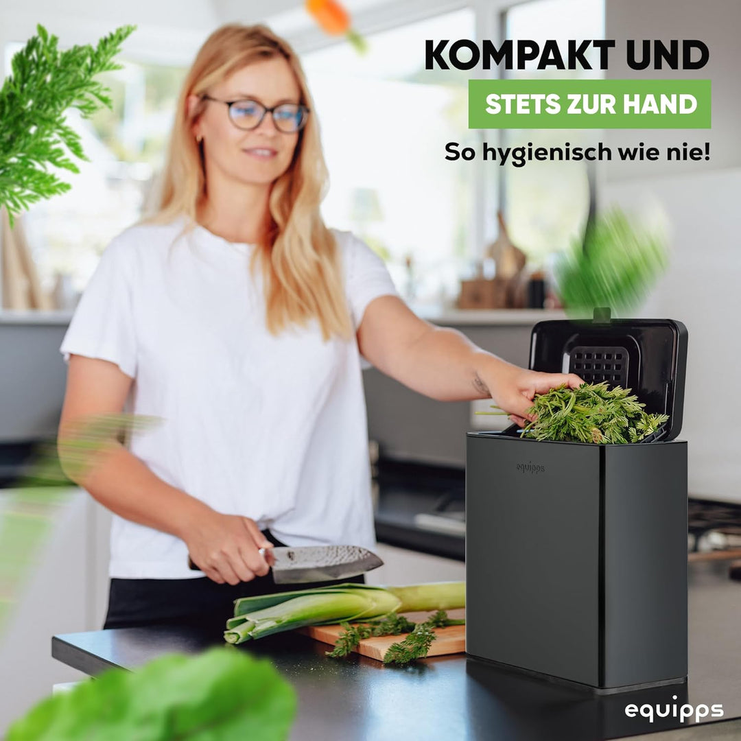 equipps Bio Mülleimer 6L | Komposteimer Küche für Bio Müll & Co | Mülleimer mit Geruchsfilter | Komp