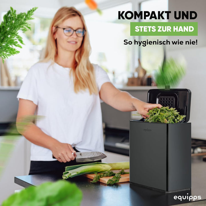 equipps Bio Mülleimer 6L | Komposteimer Küche für Bio Müll & Co | Mülleimer mit Geruchsfilter | Komp