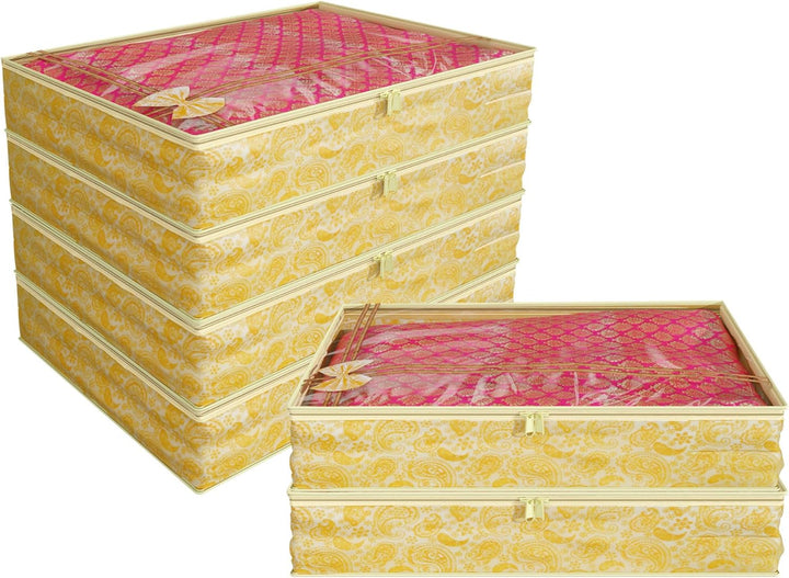 Kuber Industries Carry Design Sari-Bezug, 7,6 cm, transparent, nicht gewebt, 6 Stück (gold), HS_38_K
