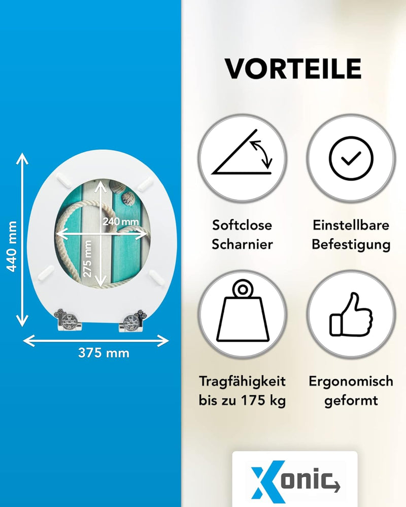 Xonic Design WC-Sitz - Premium Klo-Deckel - Toilettensitz mit Absenkautomatik - hochwertige Klobrill