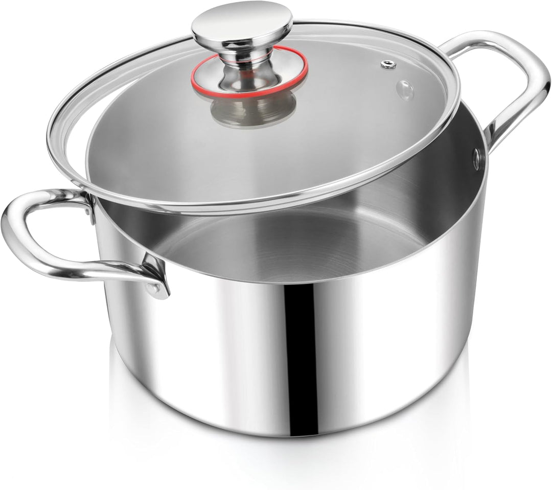 Herogo Kochtopf, Edelstahl Kochtopf Induktion mit Glasdeckel, Ø 24 cm/ 5,6 L Suppentopf Fleischtopf