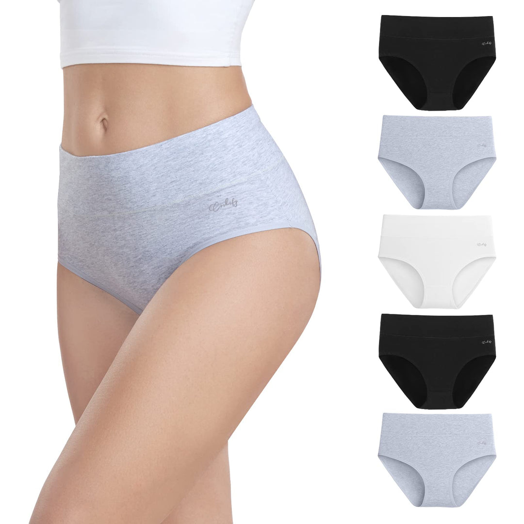 anqier Unterhosen Damen, 5er Pack Stretch Baumwolle Hohe Taille Slips Damen Atmungsaktiv Panties Wei