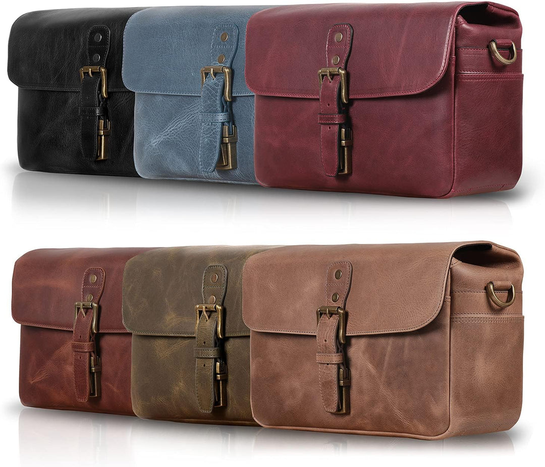 MegaGear MG1331 Torres Kameratasche - Kuriertasche aus echtem Leder für Spiegellose, Sofortbild- und