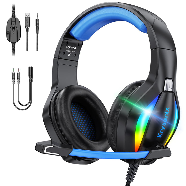Krysenix PG1 RGB Gaming Headset für PS4, PS5, PC, Nintendo Switch, Xbox, Headset mit Mikrofon, Gamin