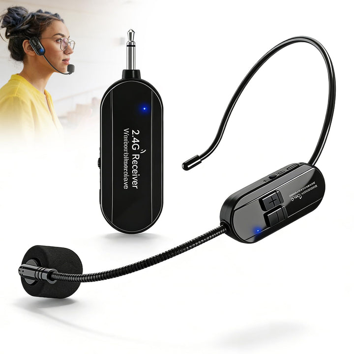 BORDEAG Wireless Mikrofon Headset, 2.4G Kabelloses Mikrofon Headset, Funkmikrofon Headset, Kopfbügel