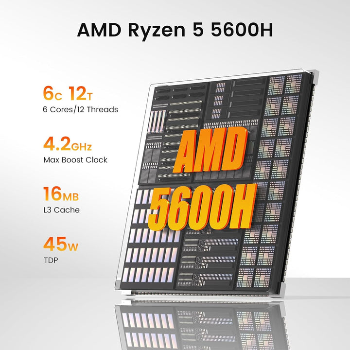 Trycoo Mini PC AMD Ryzen 5 5600H (6C/12T, up to 4.2GHz),16GB DDR4 RAM,512GB SSD,WiFi 6/ BT5.2/ Type-