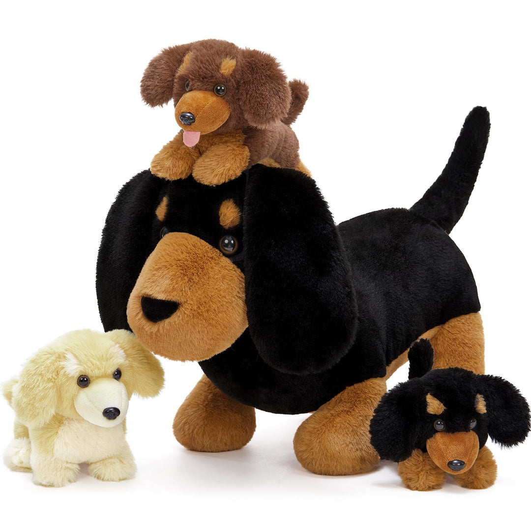MorisMos Dackel Hund Kuscheltier XXL mit 3 Baby im Bauch, gross plüsch dackel plüschtier stofftier,