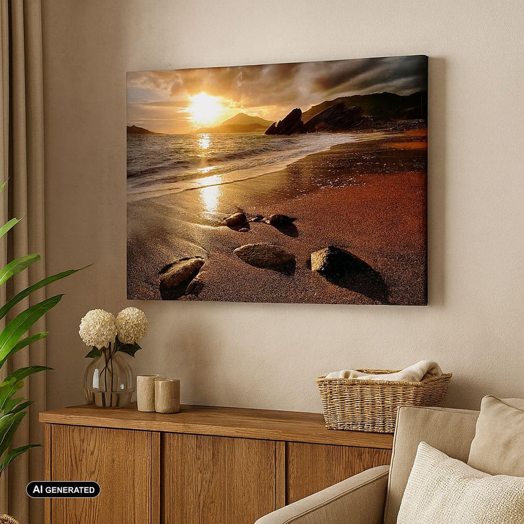 Bilder auf Leinwand 100x70cm Leinwandbild Strand Wolken Abend Küste Gross Wanddeko Bild Schlafzimmer