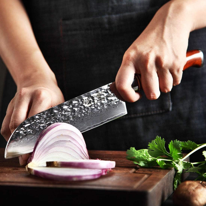 YARENH santoku messer damast 18cm, küchenmesser scharf Aus 73 Schichten Damaststahl,mit Holzgriff, k