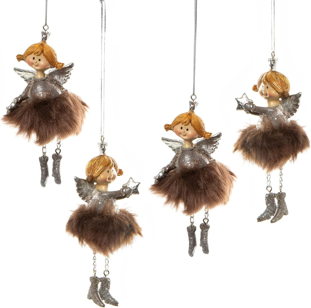 Logbuch-Verlag 4 Schutzengel Anhänger braun Silber - Engel mit Schnur zum Aufhängen - kleines Gesche