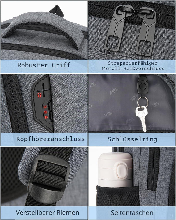 kadilong Gross Rucksack Laptop Herren 17.3 Zoll,Schulrucksack Jungen Teenager Rucksack Schule Schulr