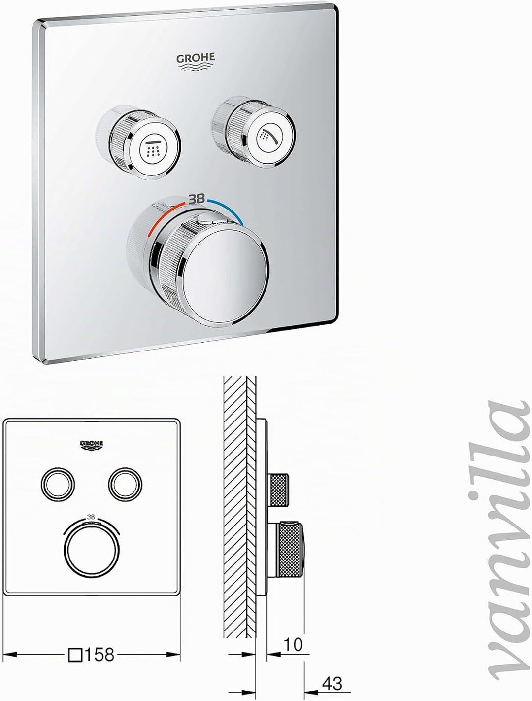 vanvilla Duschsystem mit Unterputz Duscharmatur von Grohe SmartControl Thermostat und vanvilla Regen