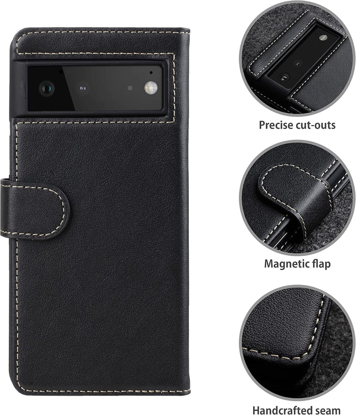 STILGUT Talis kompatibel mit Google Pixel 6 Hülle mit Kartenfach aus Leder, Flip Cover, Wallet Case,
