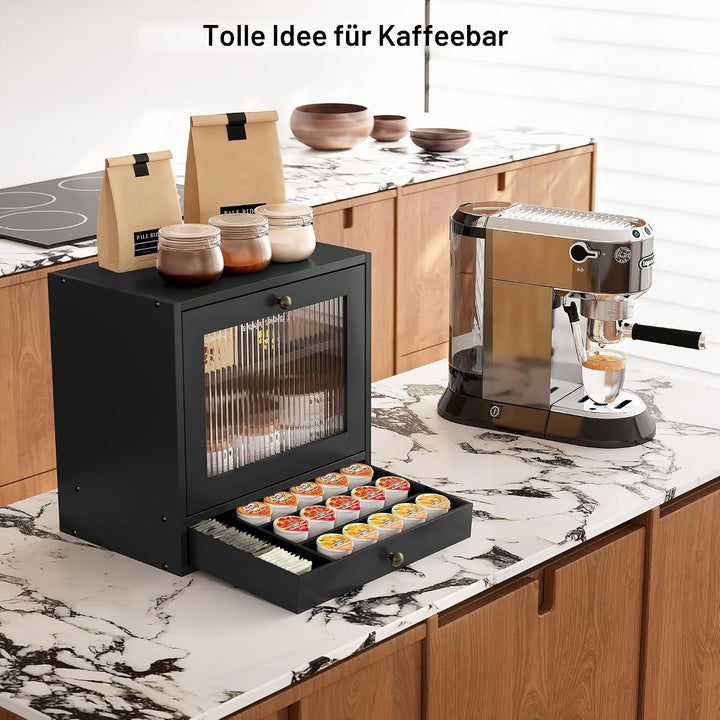 Alpeir Brotkasten Holz Gross 2 Etagen Brotbox mit Magnetisch Acryl Sichtfenster und Schublade, Ecke