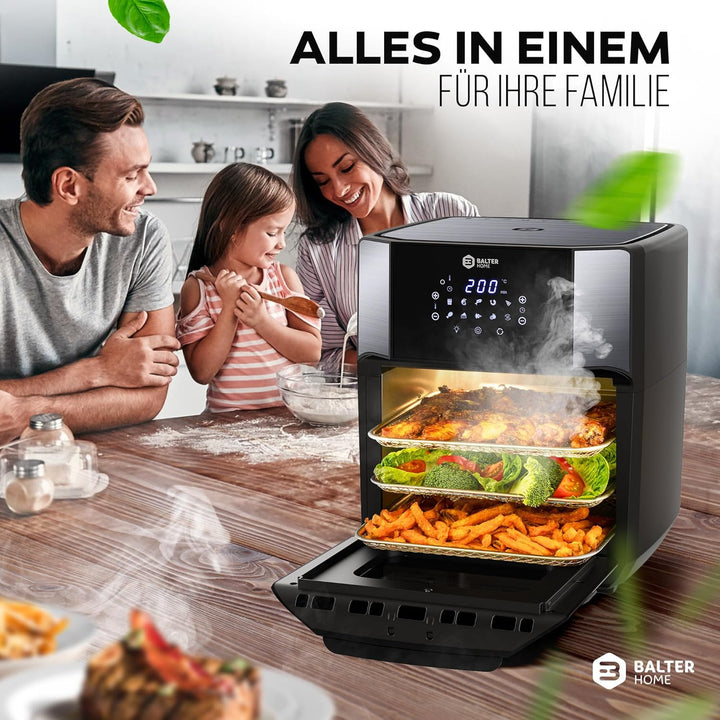 Balter Heissluftfritteuse HL-1200-BL, 12 Liter, Friteuse, LED Touchscreen, 10 Programme, Dörrautomat