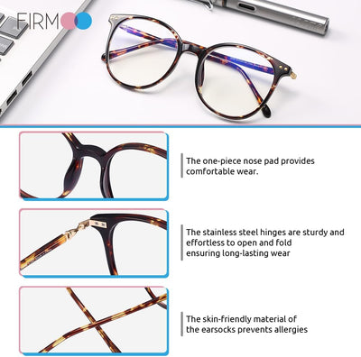 Firmoo Blaulichtfilter Brille ohne Sehstärke für Damen Herren Runde Computerbrille gegen Kopfschmerz
