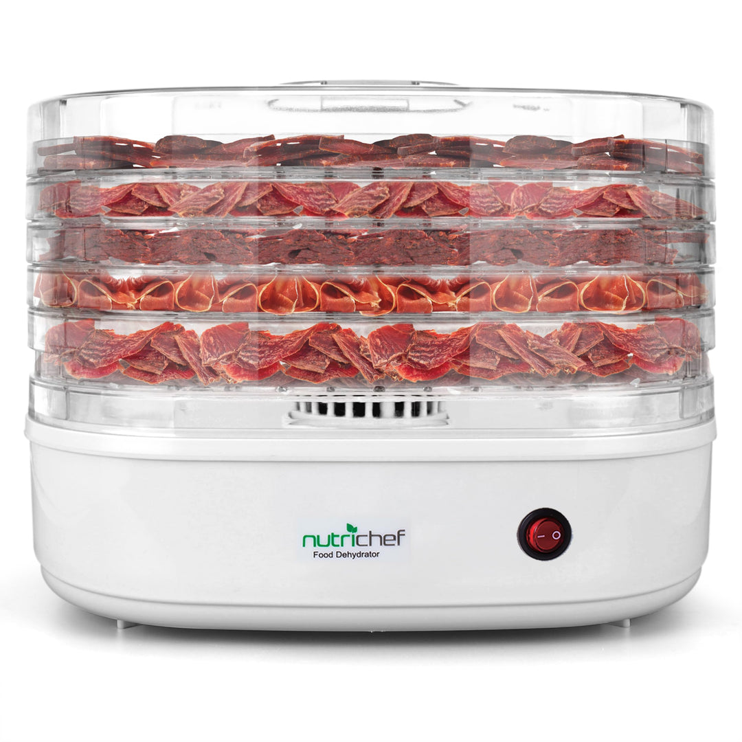 Nutrichef Dörrautomat 5 Einschübe – Weiss BPA-freies Dörrgerät für Fleisch, Obst, Pilze & Gemüse, 82