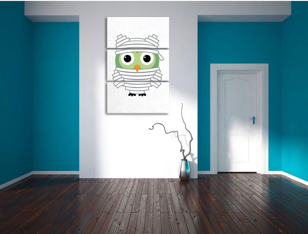 Pixxprint Lustige Mumien Eule als Leinwandbild/Grösse: 3 Teilig (120x80) cm/Wandbild/Kunstdruck/fert