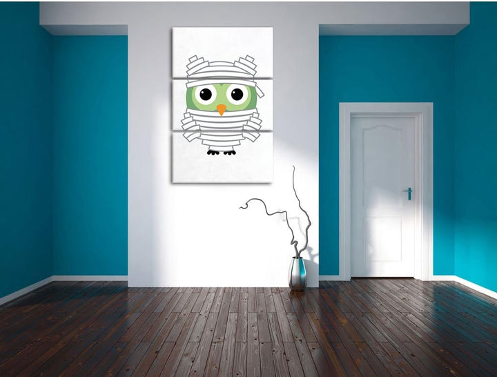 Pixxprint Lustige Mumien Eule als Leinwandbild/Grösse: 3 Teilig (120x80) cm/Wandbild/Kunstdruck/fert