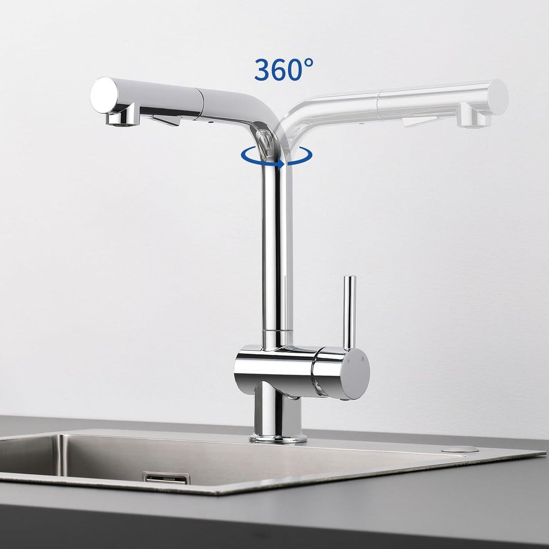 CECIPA Hochdruck Wasserhahn Küche Ausziehbar, Küchenarmatur mit Brause Zwei Strahlarten, Armatur Küc