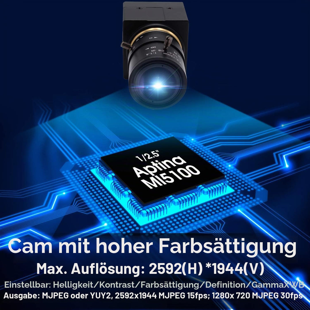 Svpro 5 MP USB-Kamera mit Zoom 2,8-12 mm Objektiv, Hochauflösende 2952 x 1944 Weitwinkel-Webcam Bren