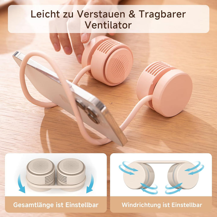 ViSSKO Nackenventilator Tragbarer, Halsventilator USB Mini, 3 Geschwindigkeiten, 2000mAh Persönliche